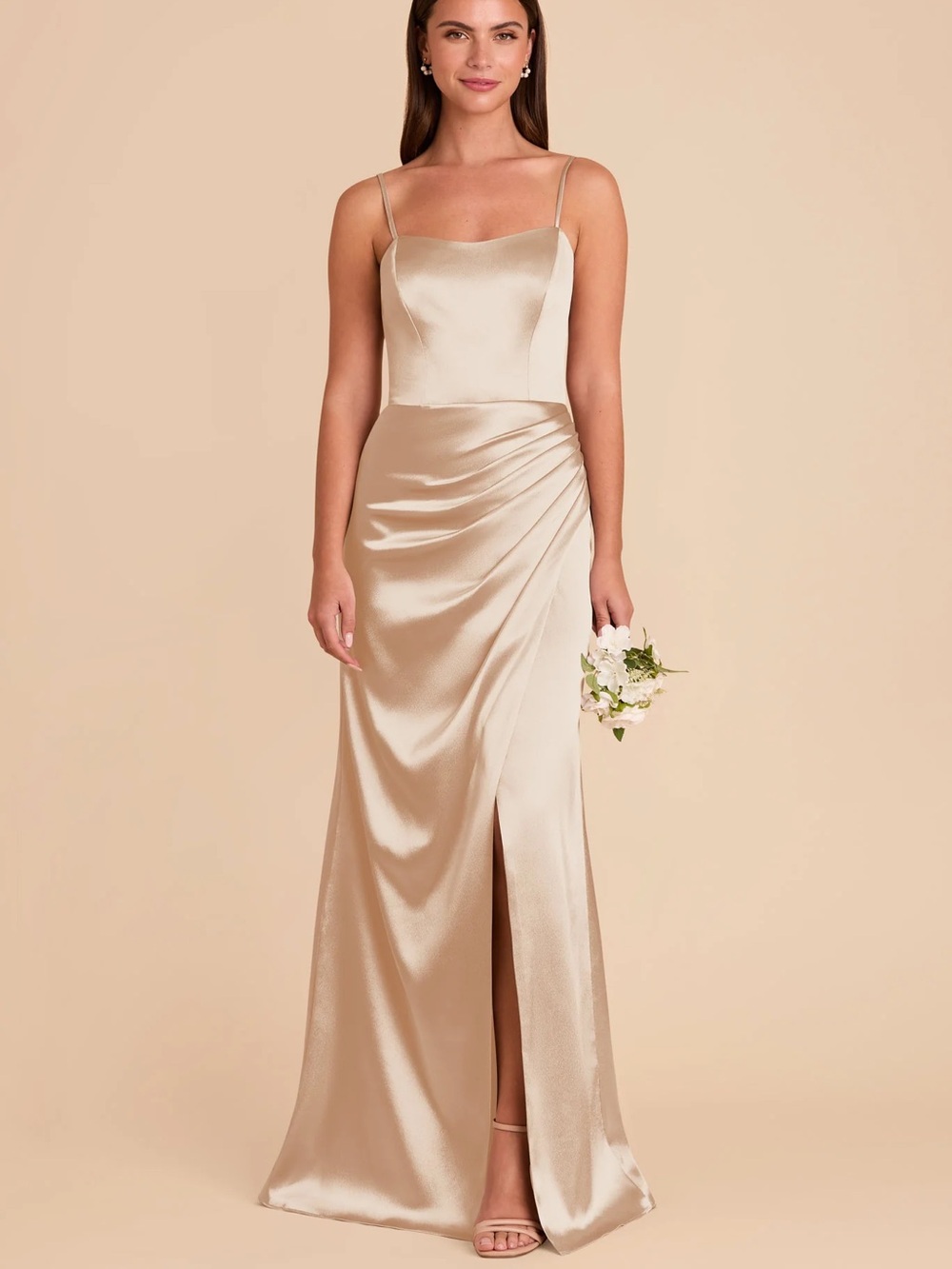 Birdy Grey: Anne Shiny Satin Dress - Neutral Champagne S
